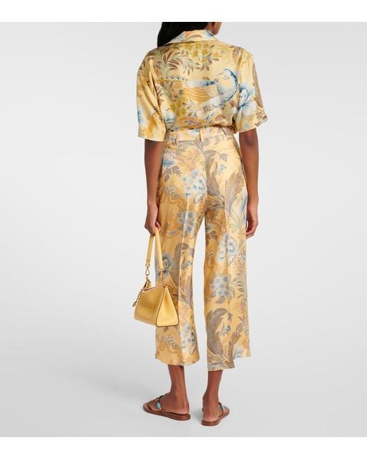 Etro Yellow Printed Silk Wide-Leg Pants