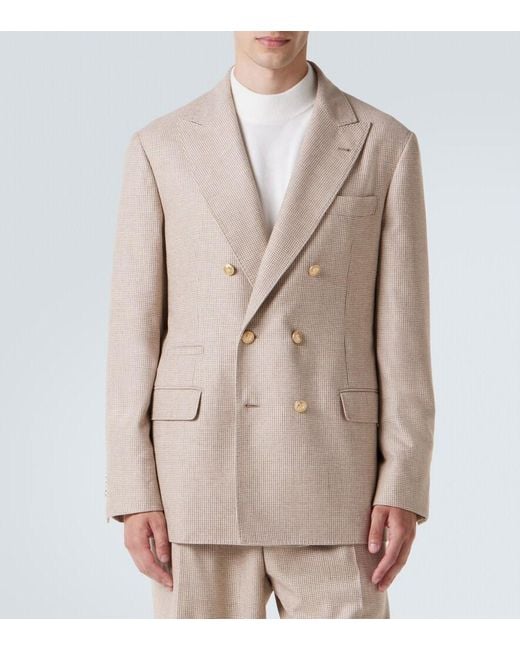 Brunello Cucinelli Natural Houndstooth Cashmere And Silk Suit Jacket for men