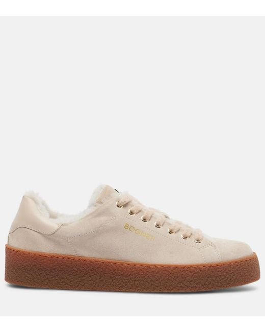 Bogner Natural Lucerne Shearling-Lined Suede Sneakers