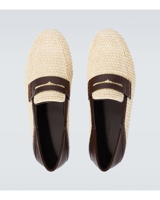 Manolo Blahnik White Padstow Leather-trimmed Raffia Penny Loafers for men