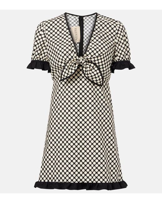Valentino Black Ruffled Polka-Dot Cotton Poplin Minidress
