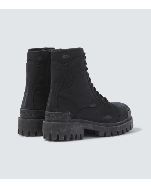 Balenciaga Black Combat Strike Canvas Lace-Up Boots for men