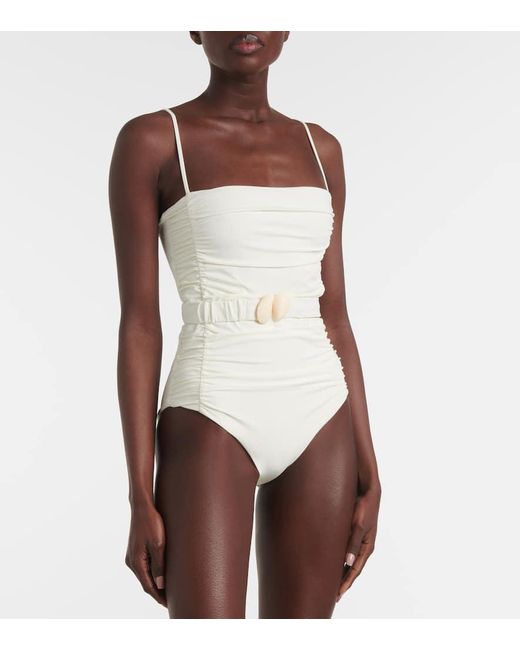 Johanna Ortiz White Whispering Tides Belted Swimsuit
