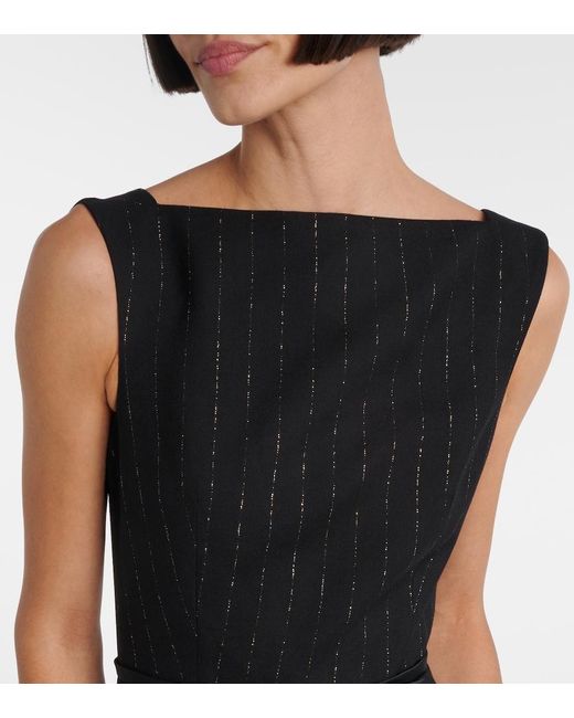 Erdem Black Pinstripe Wool Lame Midi Dress