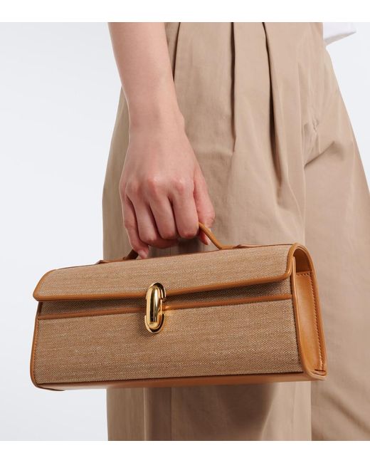 SAVETTE Brown Symmetry Slim Medium Canvas Top-Handle Bag