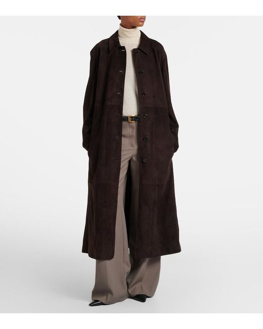 The Row Black Kendra Suede Coat Chestnut