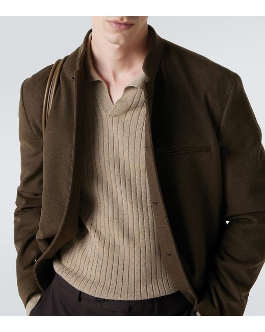 Loro Piana Natural Ribbed-Knit Cashmere Polo Sweater for men