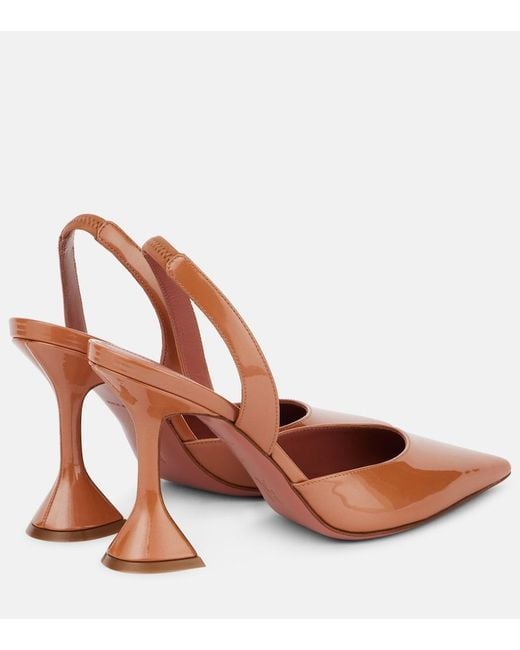 AMINA MUADDI Brown Holli Sling 95 Patent Leather Pumps