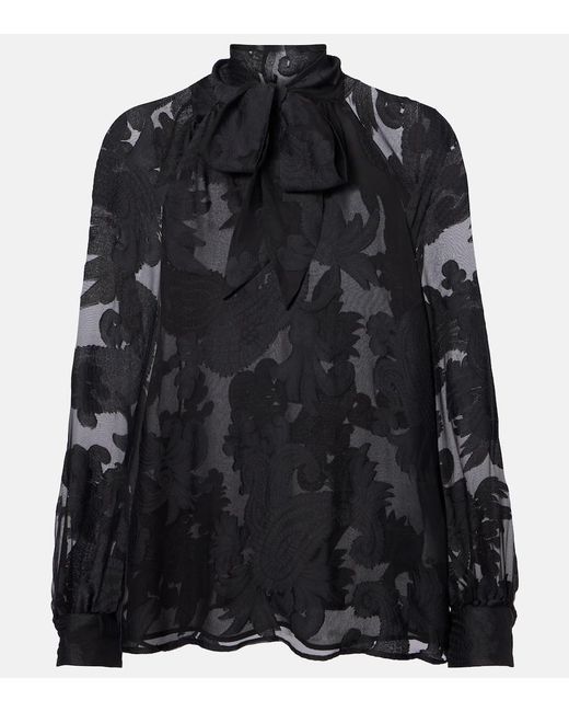 Etro Black Paisley Tie-Neck Blouse
