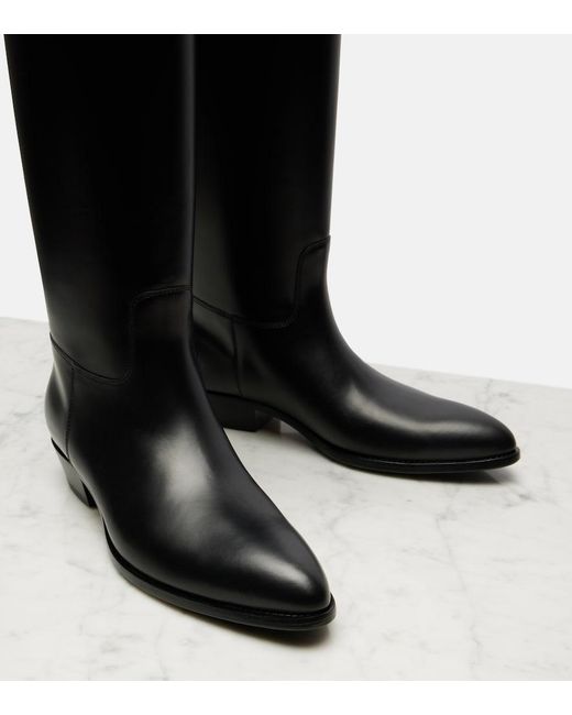 The Row Black Western Leather Knee-High Boots