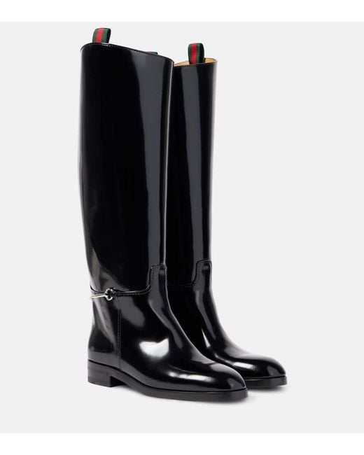 Gucci Black Polished Leather Knee-High Boots