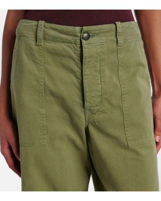 Nili Lotan Green Leon Mid-Rise Cotton Twill Wide-Leg Pants