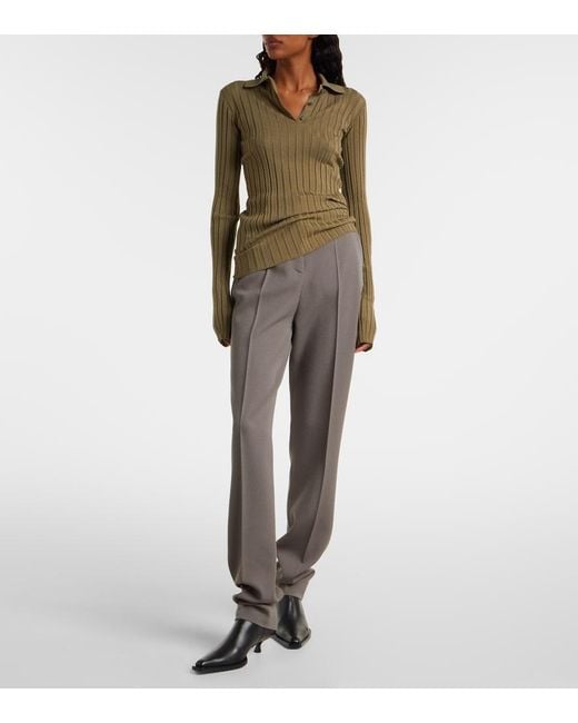 Calvin Klein Green Ribbed-Knit Wool Polo Shirt