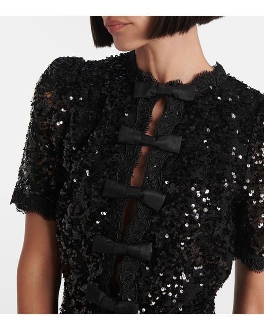 Rebecca Vallance Black Diana Bow-Detail Sequined Minidress
