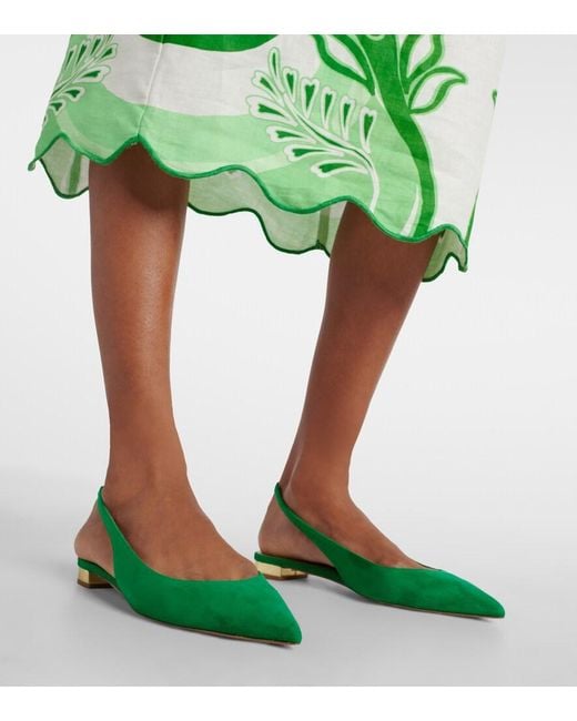 Aquazzura Green Purist Suede Slingback Flats