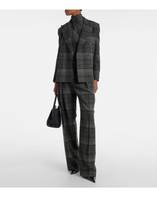 Ralph Lauren Black Jody Checked Wool Wide-Leg Pants