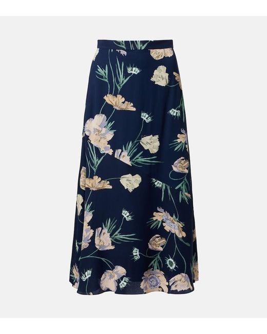 Erdem Blue Floral Midi Skirt