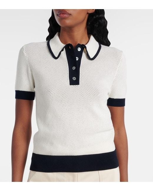 Tory Burch White Open-Knit Polo Shirt