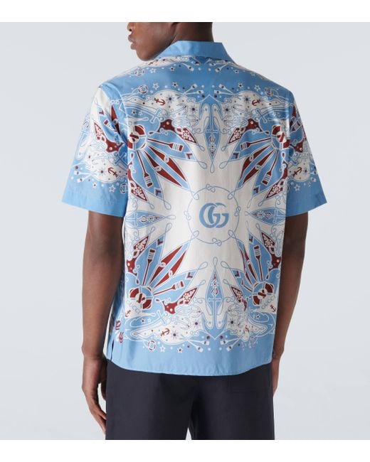 Gucci Blue Double G Bandana Print Cotton Shirt for men