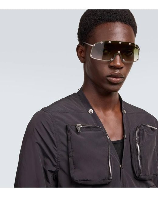 Occhiali Da Sole Shield Con Borchie di Rick Owens in Green da Uomo