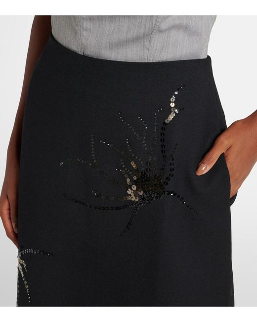 JACQUES WEI Black Sequined Wool Pencil Skirt