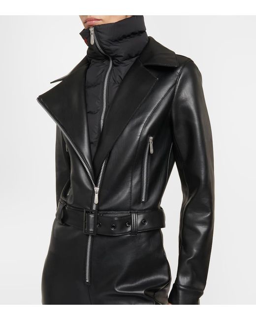 Perfect Moment Black Belted Faux Leather Ski Suit