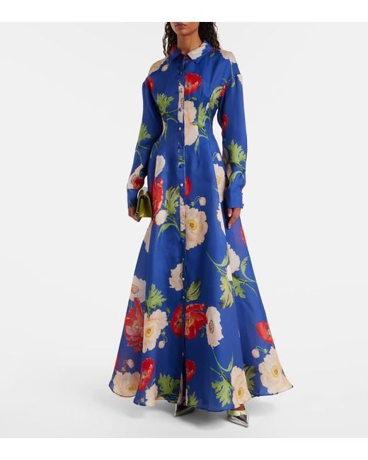 Robe Longue Josephine En Soie A Fleurs LEO LIN en coloris Blue