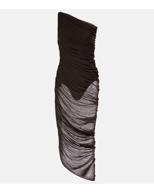 Norma Kamali Brown One-Shoulder-Midikleid Aus Mesh