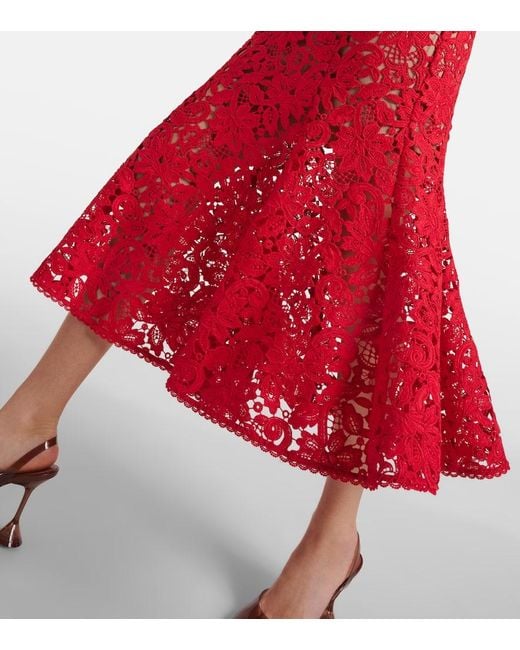 Self-Portrait Red Floral Lace Midi Dress