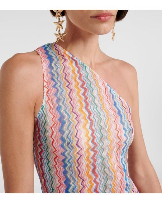 Missoni White One-Shoulder-Maxikleid Aus Haekelstrick