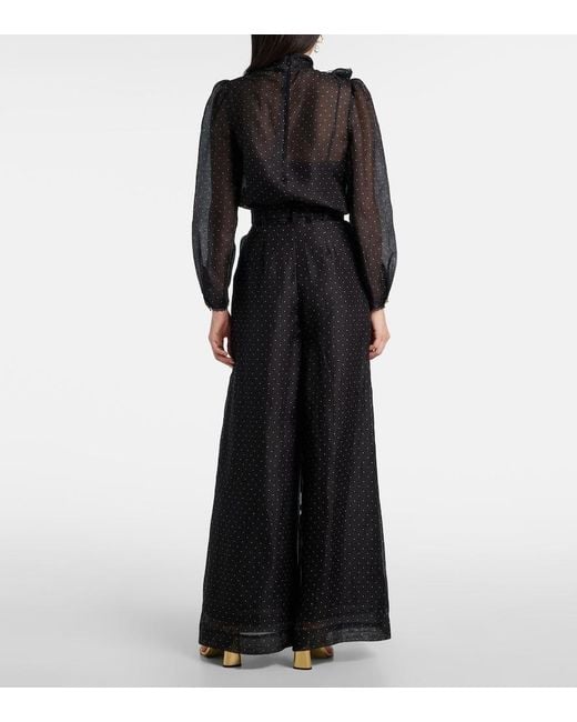 Zimmermann Black Polka-Dot Linen And Silk Wide-Leg Pants