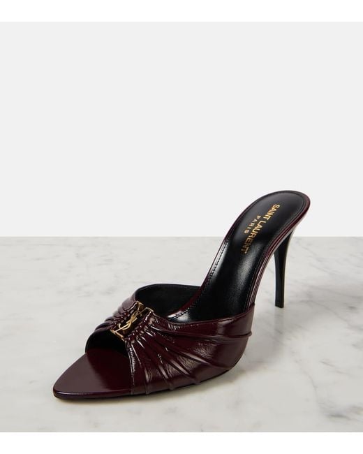 Saint Laurent Red Babylone Cassandre 90 Leather Mules