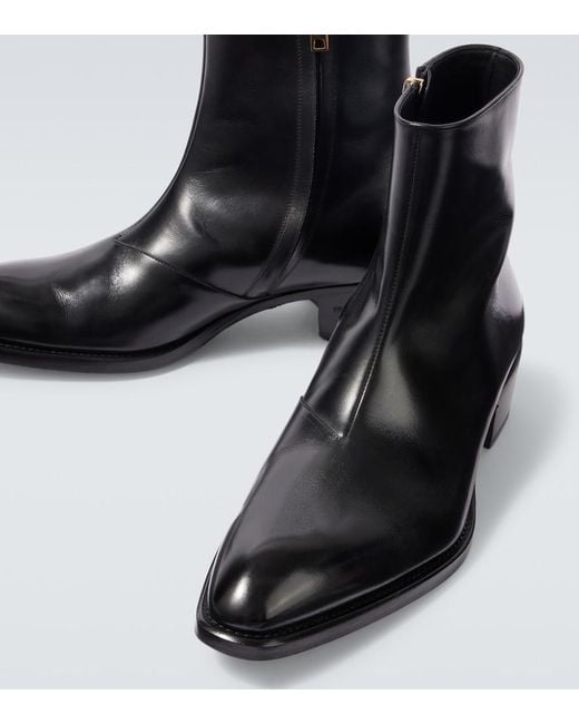 Tom Ford Black Vincent Leather Ankle Boots for men