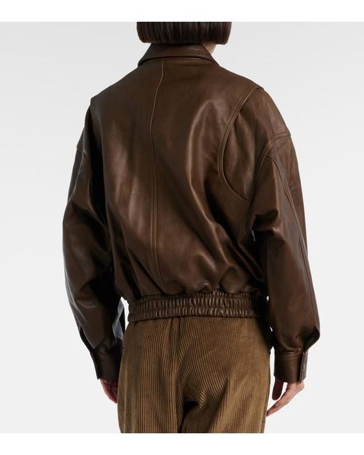 Staud Brown Eugene Leather Bomber Jacket