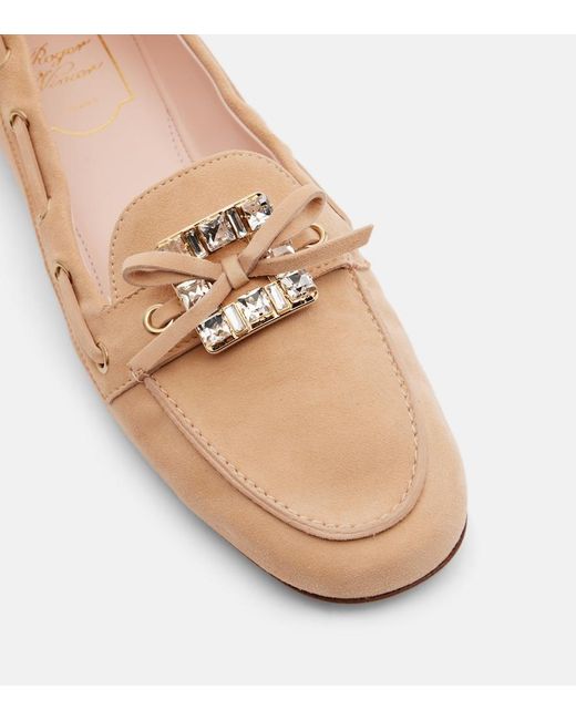 Roger Vivier Natural Boat Strass Embellished Suede Boat Shoes