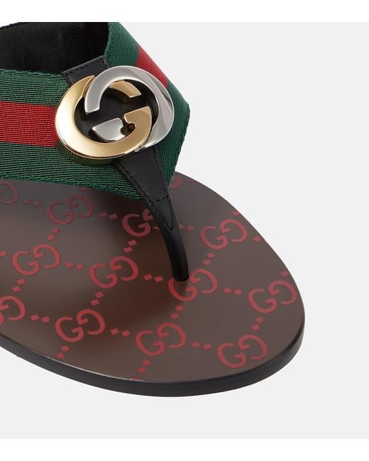 Gucci Multicolor GG Web Leather Thong Sandals