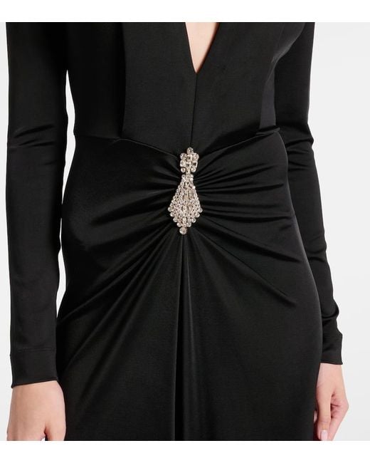 Victoria Beckham Black Embellished Gathered Crepe Gown