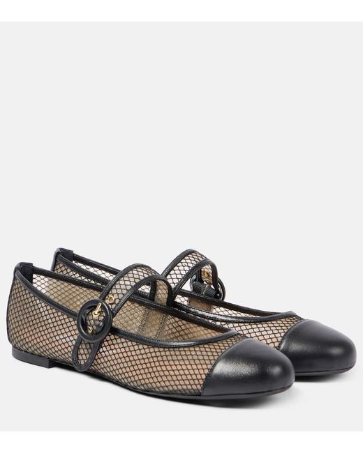 Aquazzura Brown Solstice Mesh And Leather Mary Jane Flats