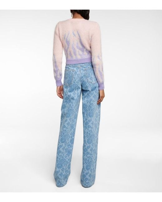Alessandra Rich Purple Embellished Jacquard Mohair-Blend Sweater