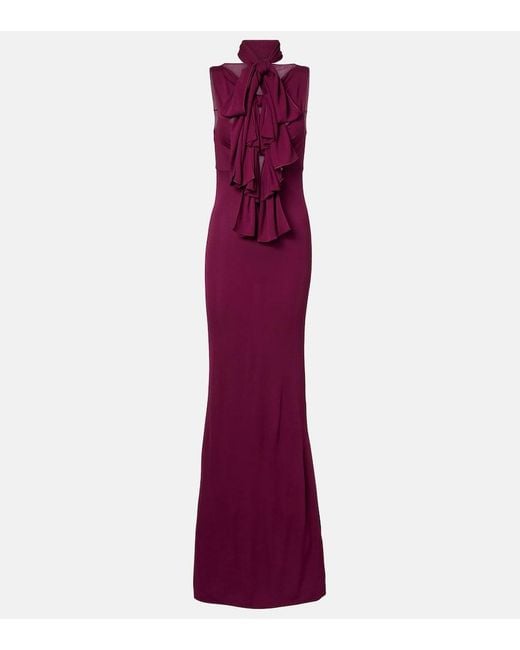 Alaïa Purple Bow-Detail Halterneck Jersey Gown