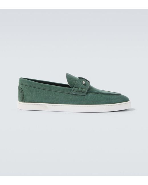 Christian Louboutin Green Chambeliboat Leather Slip-On Shoes for men