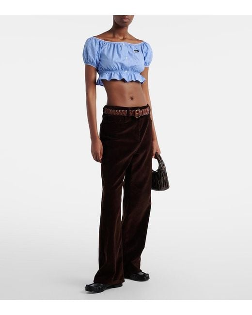 Miu Miu Blue Checked Cotton Poplin Crop Top