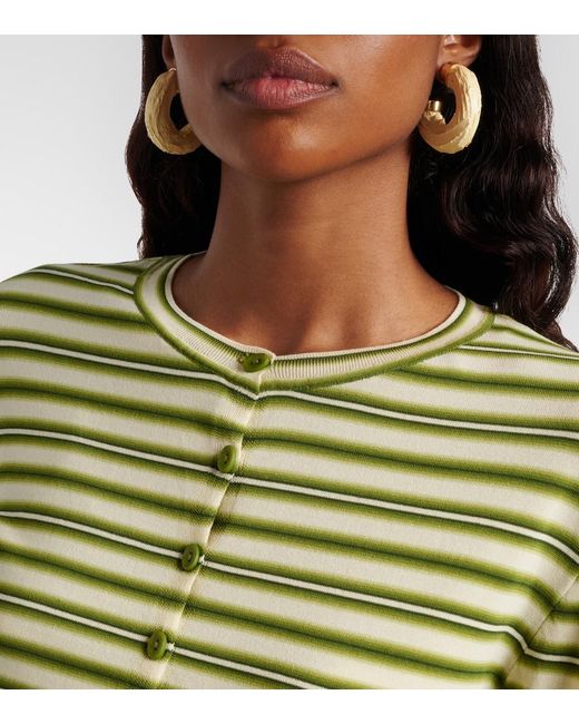 Faithfull The Brand Green Cinta Striped Cotton-Blend Cardigan