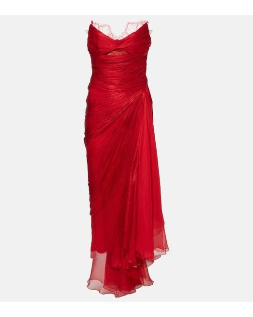 Maria Lucia Hohan Red Jolie Ruched Silk Bustier Gown