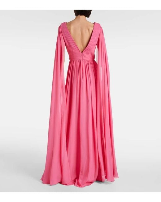 Elie Saab Pink Verzierte Robe aus Seidenchiffon