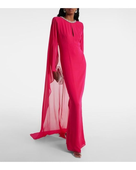 Roland Mouret Red Embellished Silk Chiffon Gown