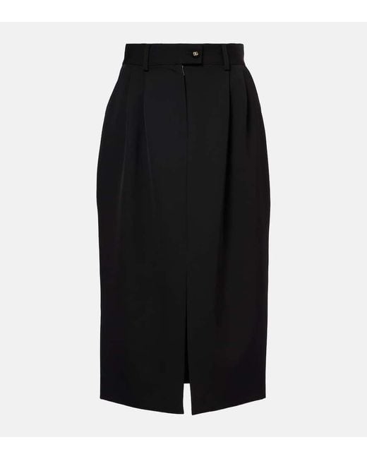Dolce & Gabbana Black Wool Pencil Skirt Longuette