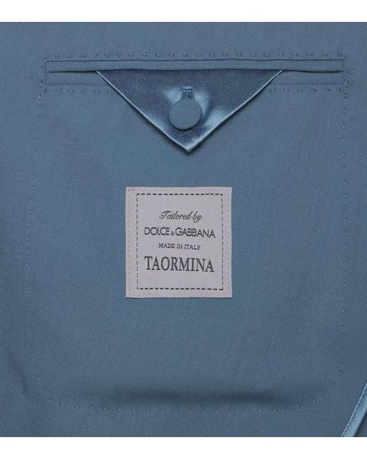 Dolce & Gabbana Blue Double-Breasted Wool Poplin Suit Jacket for men