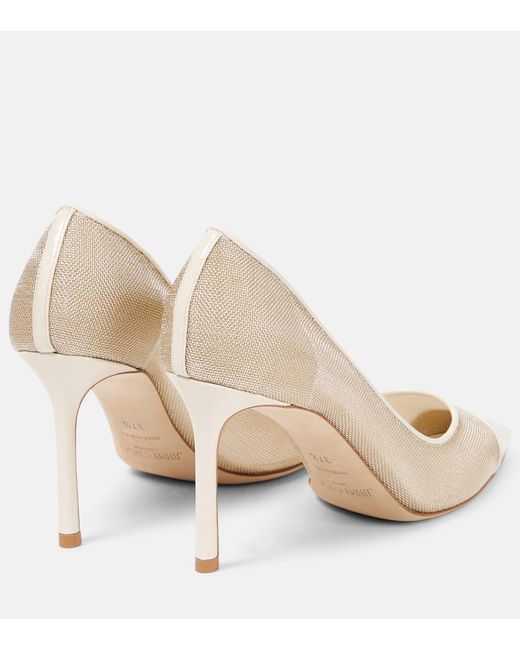 Jimmy Choo Natural Romy 85 Mesh And Leather Pumps