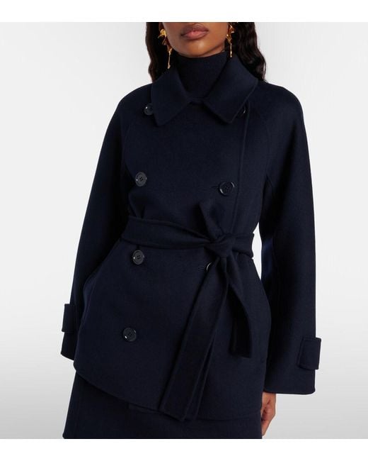 Max Mara Blue Louise Belted Double-Breasted Virgin Wool Jacket